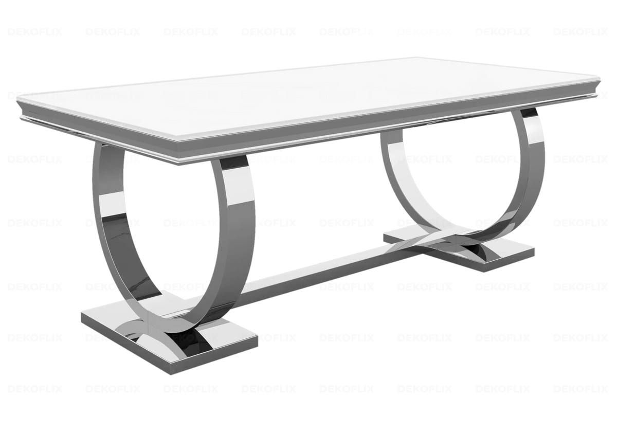 Table à manger design verre blanc et acier argent | Zyra