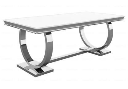 Table à manger design verre blanc et acier argent | Zyra