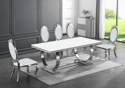 Table à manger design verre blanc et acier argent | Zyra