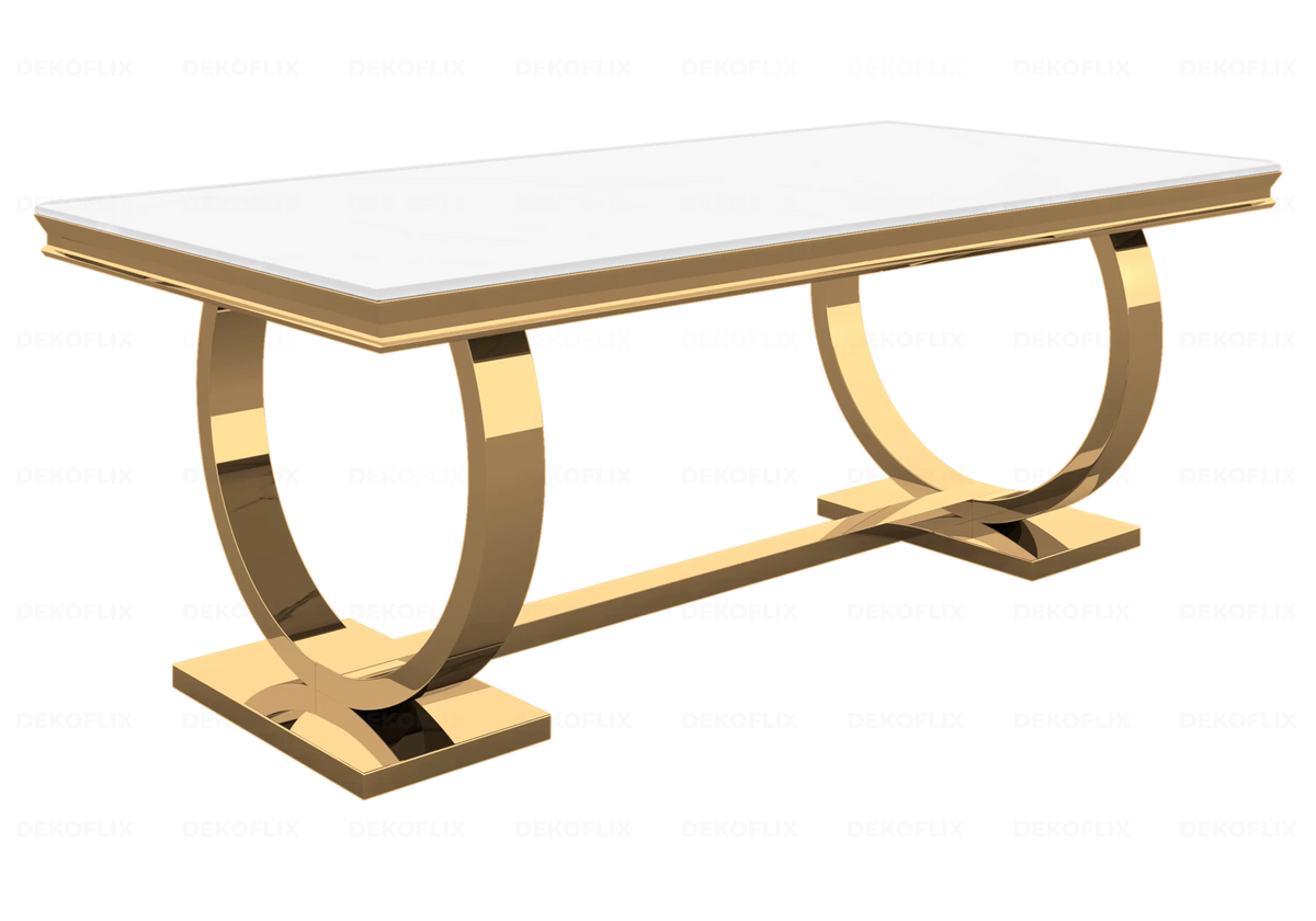 Table à manger moderne verre blanc et acier doré | Zyra