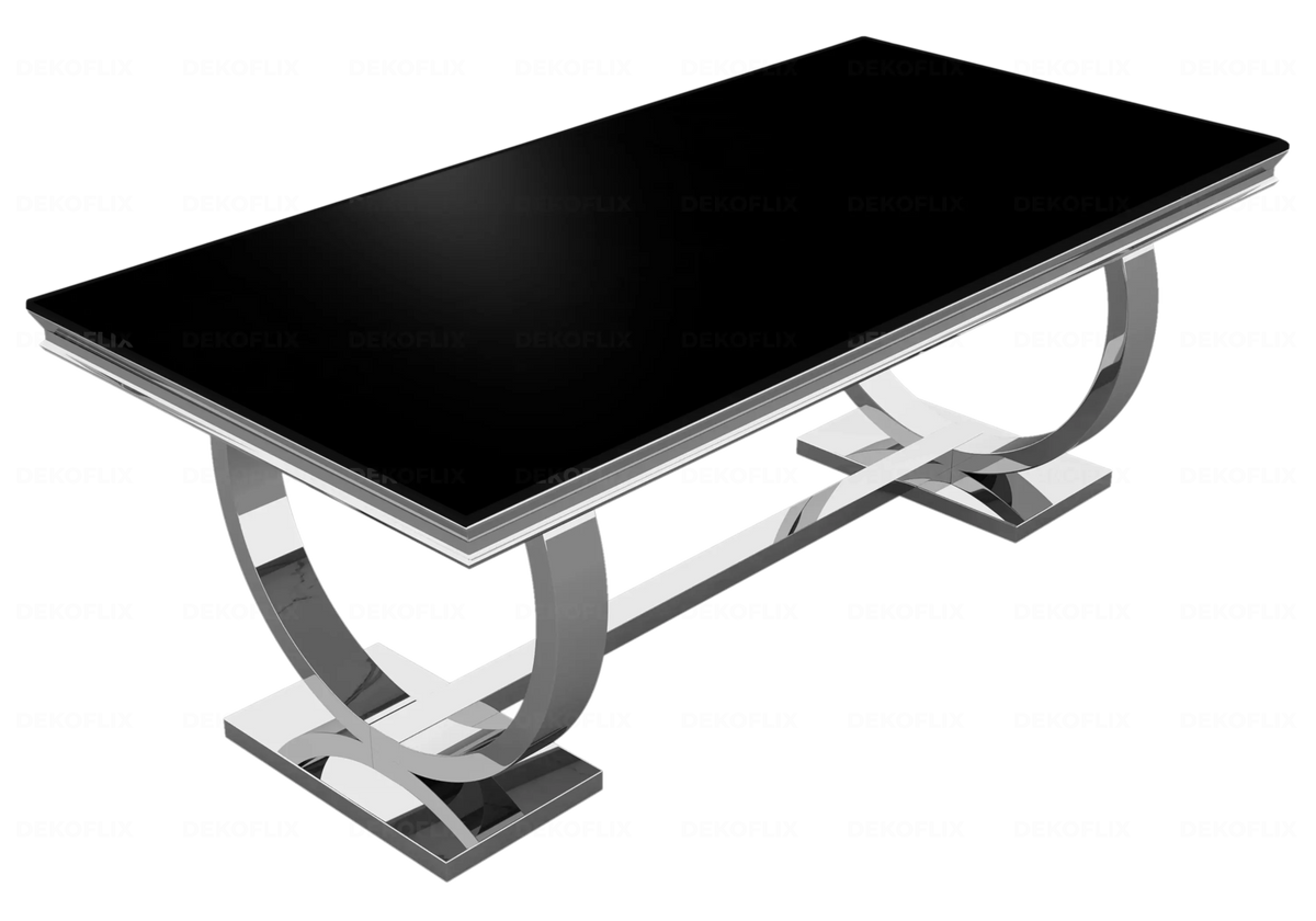 Table à manger verre noir et acier argent | Zyra