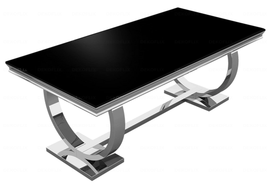 Table à manger verre noir et acier argent | Zyra