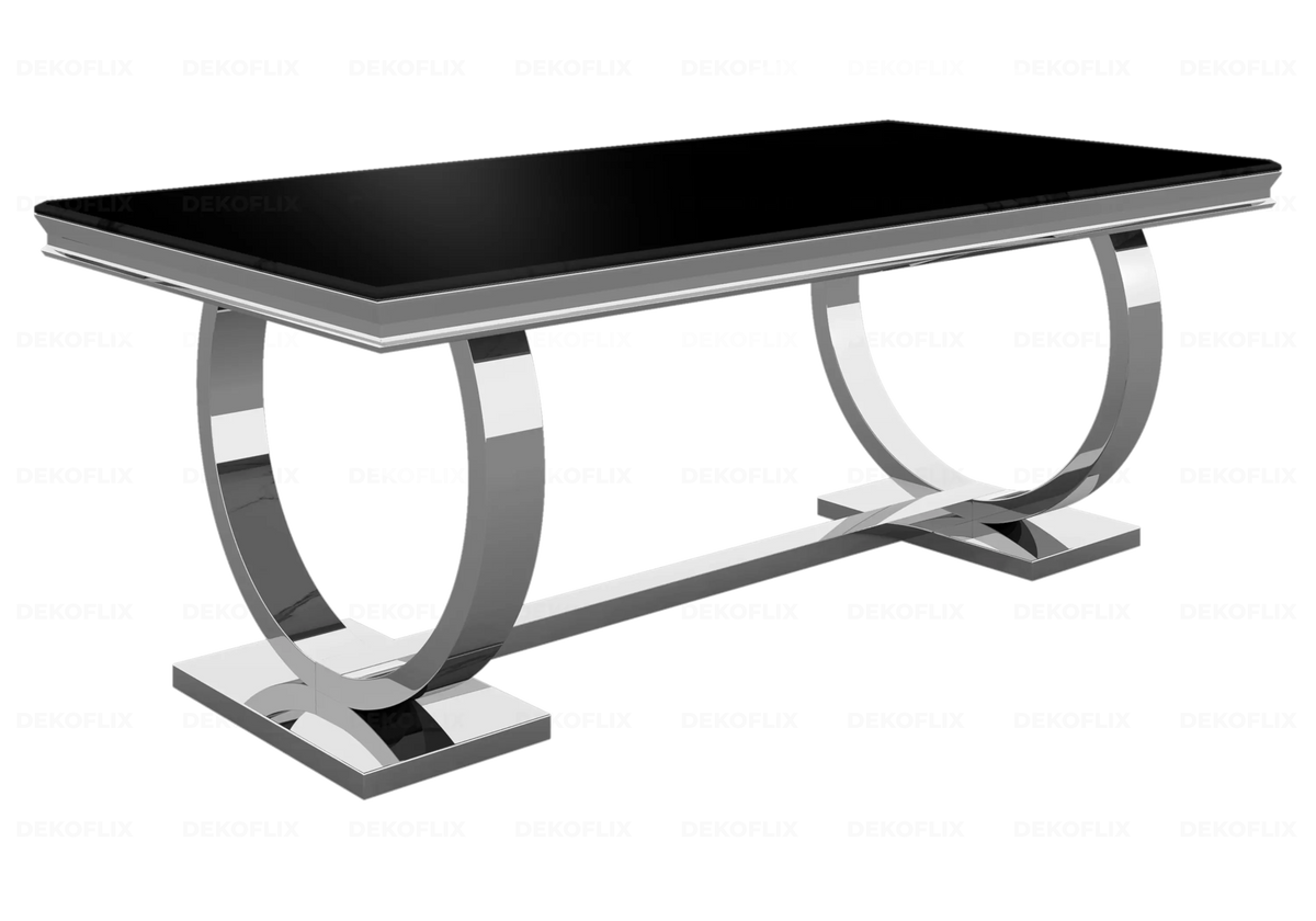 Table à manger verre noir et acier argent | Zyra