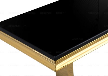 Table à manger verre noir et pieds acier doré | Zyra