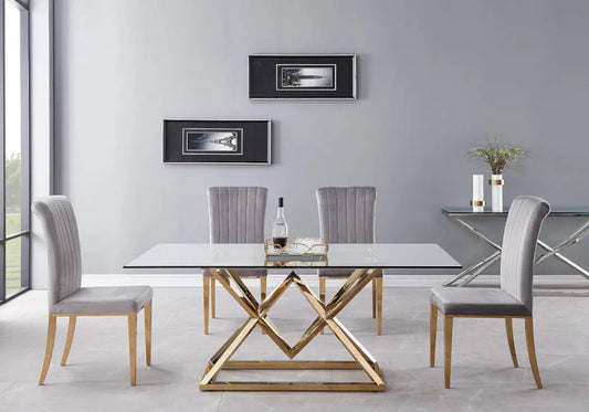 Ensemble table à manger dorée et 6 chaises grises | Kaelo