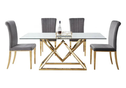 Ensemble table à manger dorée et 6 chaises grises | Kaelo