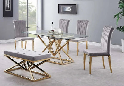 Ensemble table à manger dorée et 6 chaises grises | Kaelo