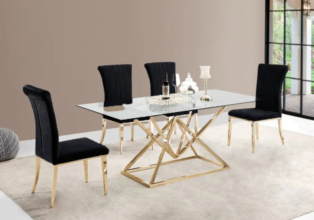Ensemble table à manger 6 chaises noire et dorée | Kaelo