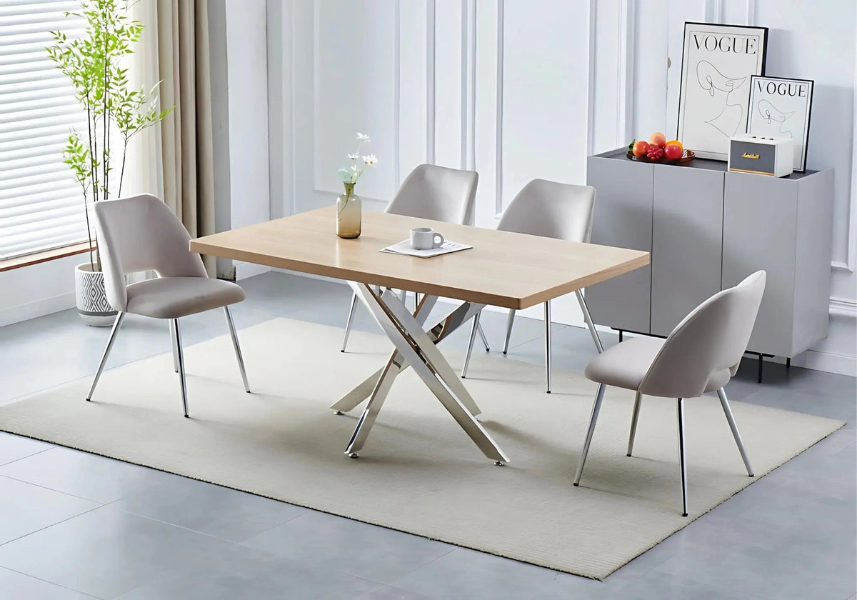 Table à manger bois de chêne et métal argenté | Koda