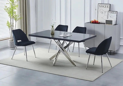 Table à manger moderne bois noir et acier argenté | Koda