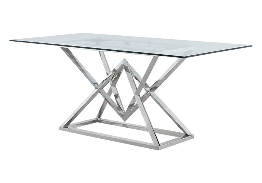 Table de salle à manger argentée verre trempé | Kaelo