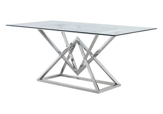 Table de salle à manger argentée verre trempé | Kaelo