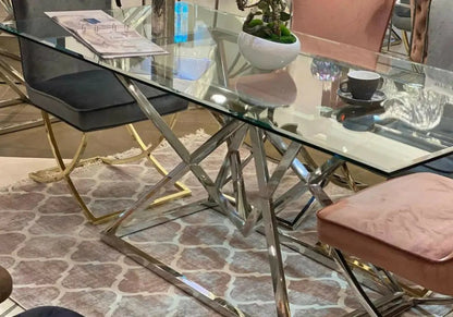 Table de salle à manger argentée verre trempé | Kaelo