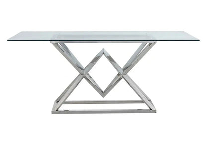 Table de salle à manger argentée verre trempé | Kaelo