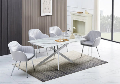 Table à manger argentée et effet marbre blanc | Koda