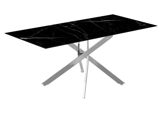 Table à manger effet marbre noir et acier argenté | Koda