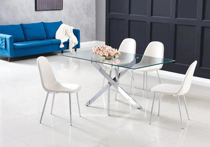 Table à manger argentée verre trempé et acier | Koda