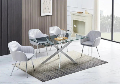 Table à manger argentée verre trempé et acier | Koda