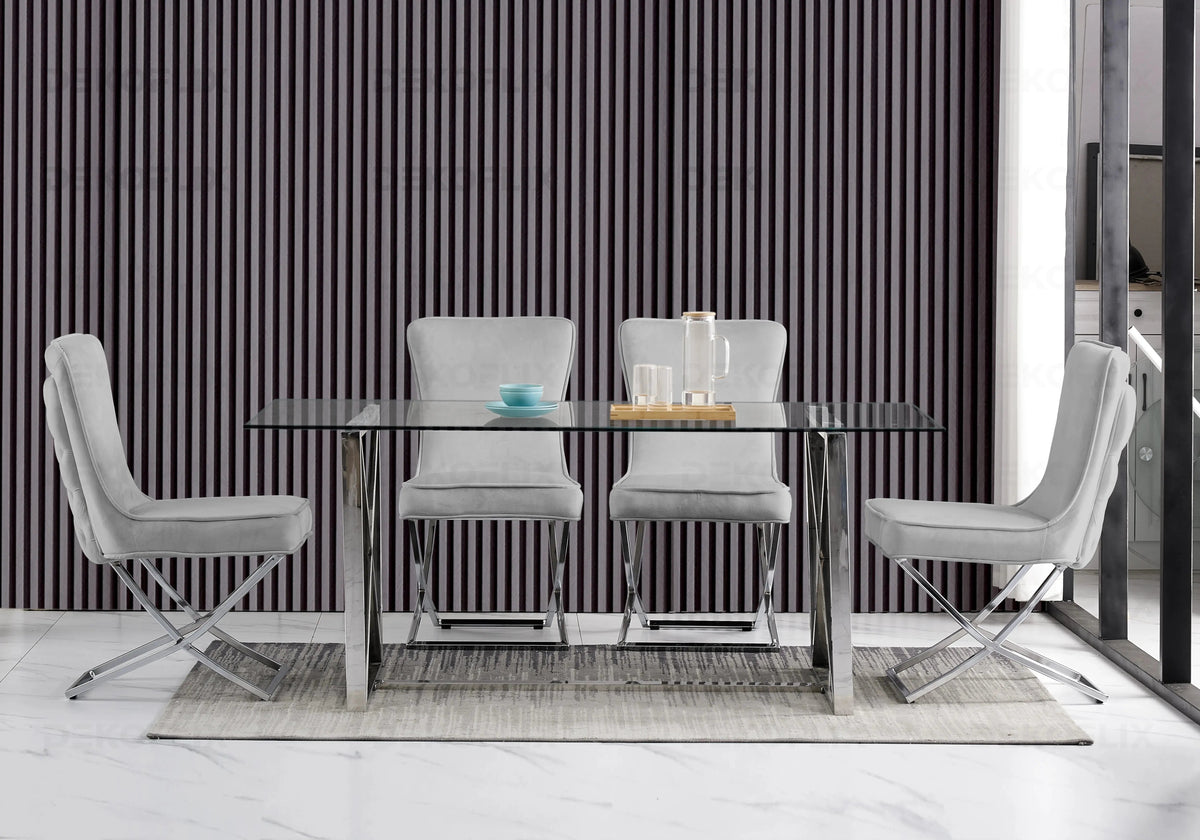 Table verre et 4 chaises en gris argent | Nexa