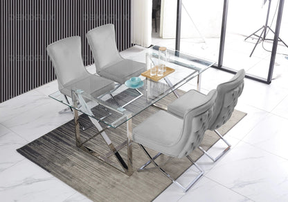 Table verre et 4 chaises en gris argent | Nexa