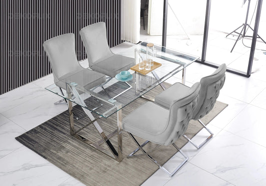 Table verre et 4 chaises en gris argent | Nexa