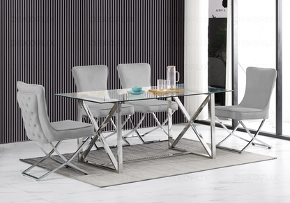 Table verre et 4 chaises en gris argent | Nexa