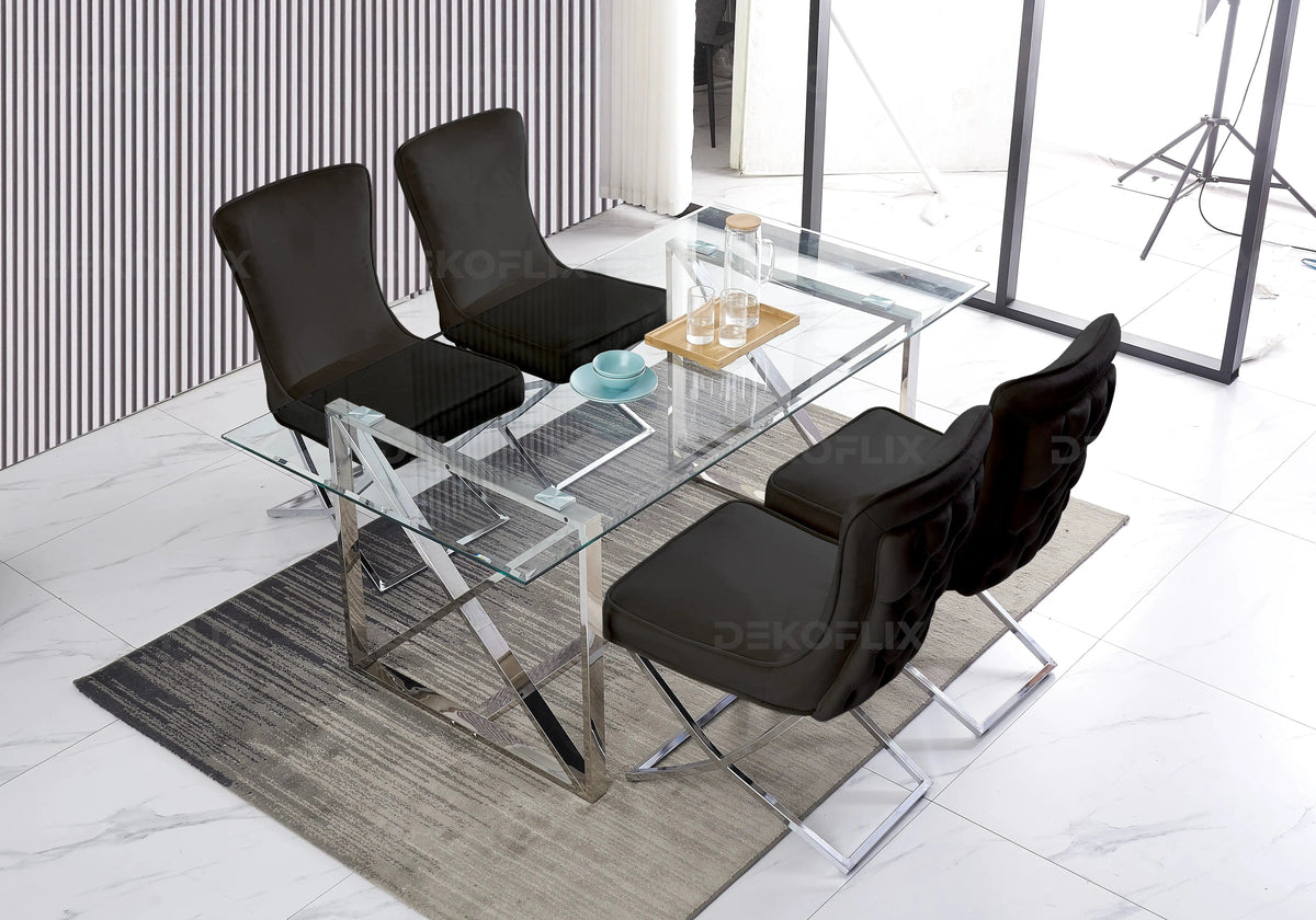 Lot de 2 chaises capitonnées noir et argent | Korva