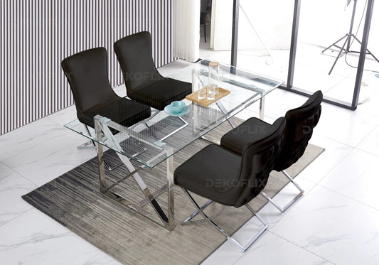 Table verre et 4 chaises en noir argent | Nexa