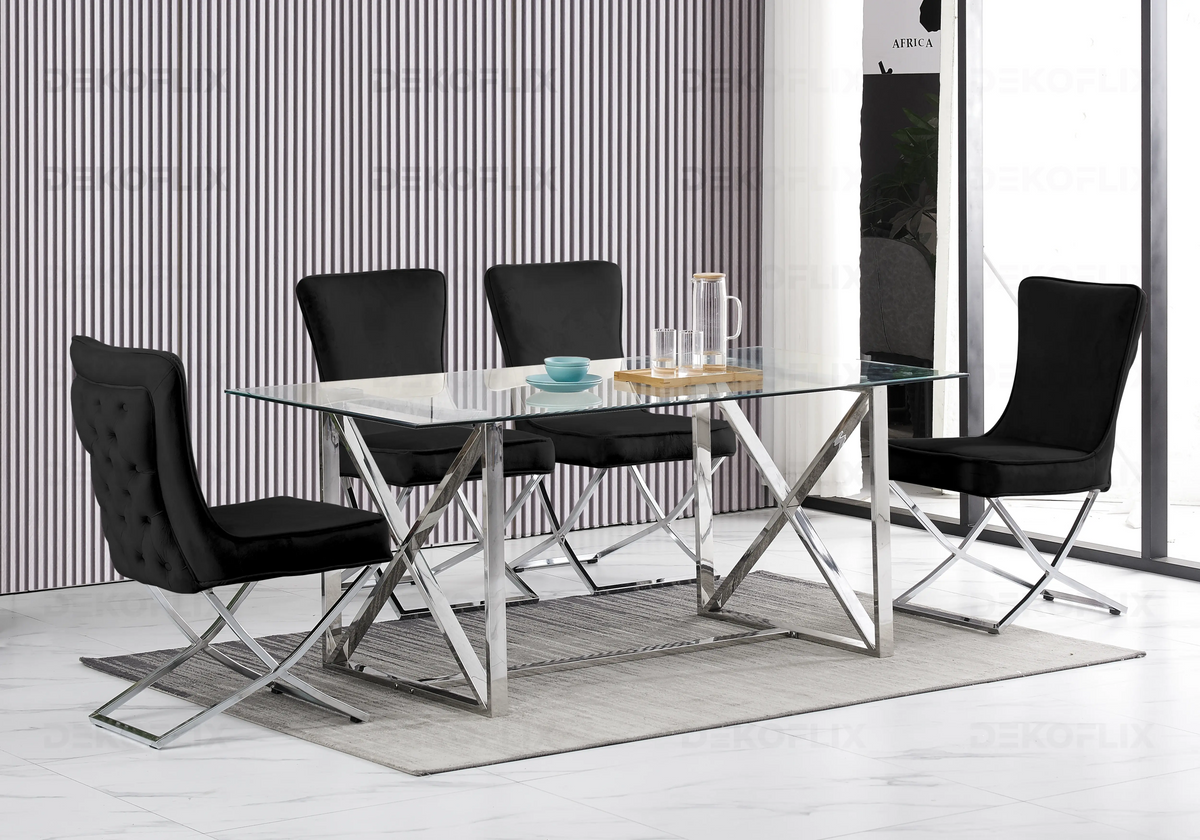 Lot de 2 chaises capitonnées noir et argent | Korva