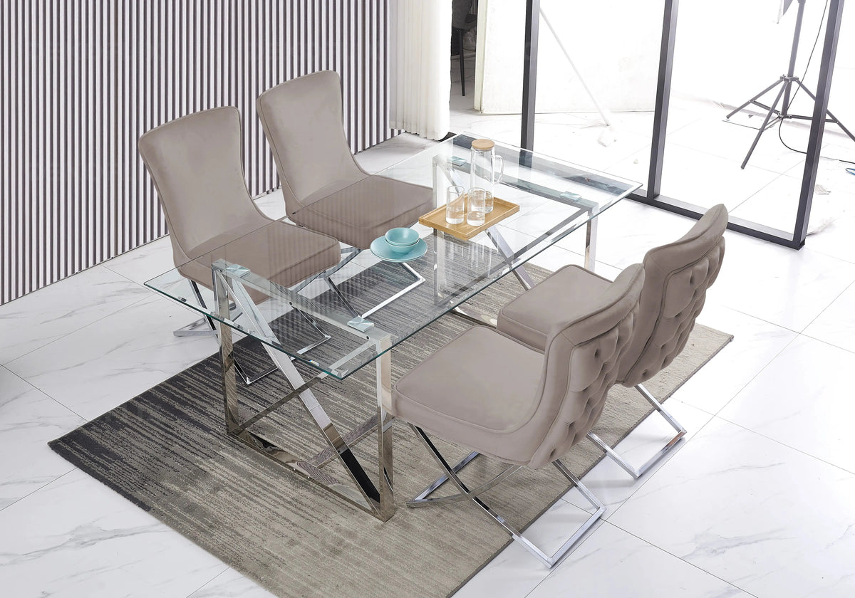 Ensemble table verre et 4 chaises taupe | Nexa