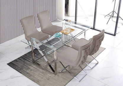 Ensemble table verre et 4 chaises taupe | Nexa