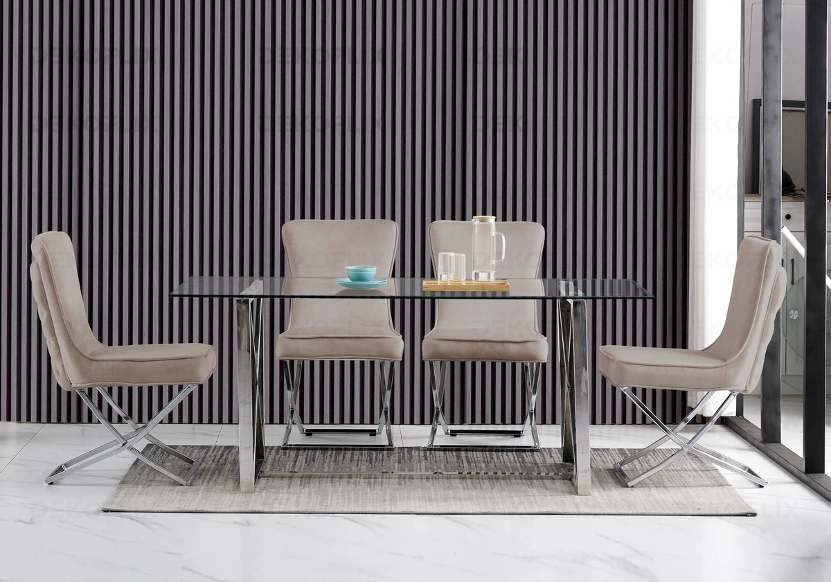 Ensemble table verre et 4 chaises taupe | Nexa