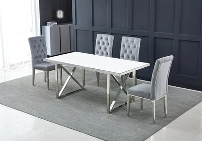 Table à manger blanche design avec pied en métal | Zyra