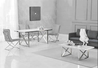 Table à manger blanche design avec pied en métal | Zyra