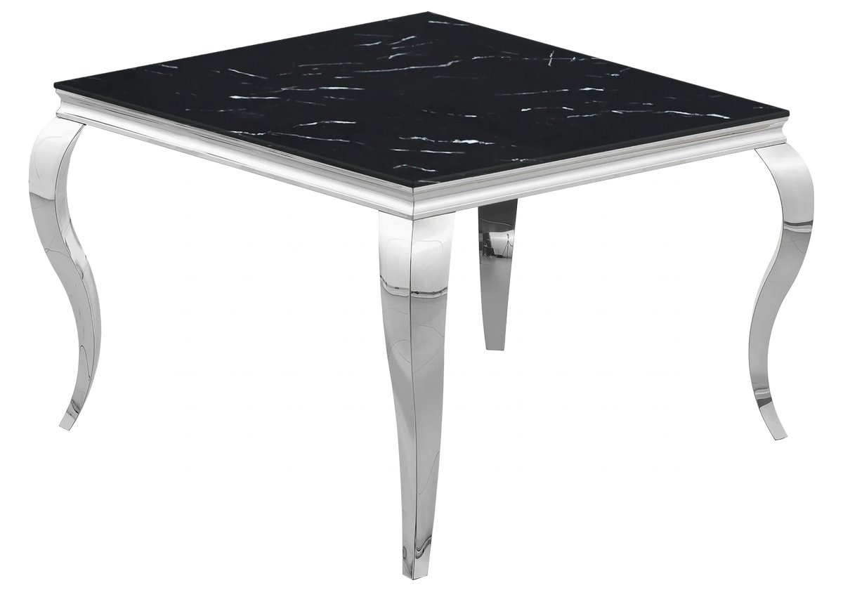 Table à manger carrée effet marbre noir et argent | Halo