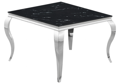 Table à manger carrée effet marbre noir et argent | Halo