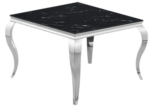 Table à manger carrée effet marbre noir et argent | Halo