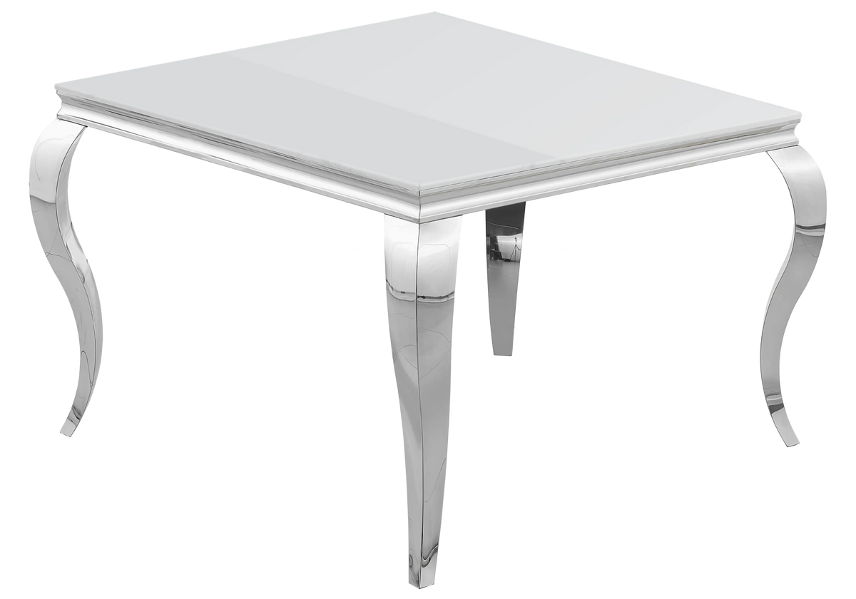 Table à manger carrée verre blanc et argent | Halo