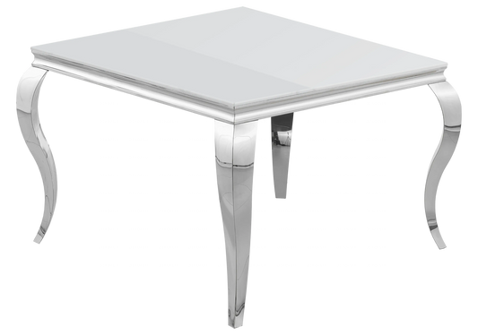 Table à manger carrée verre blanc et argent | Halo