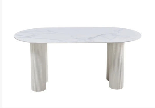 Table à manger en céramique effet marbre blanc | Kaelo