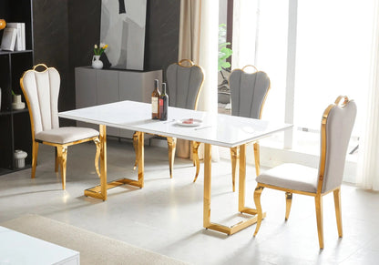 Table à manger céramique effet marbre blanc 180 cm | Veyra