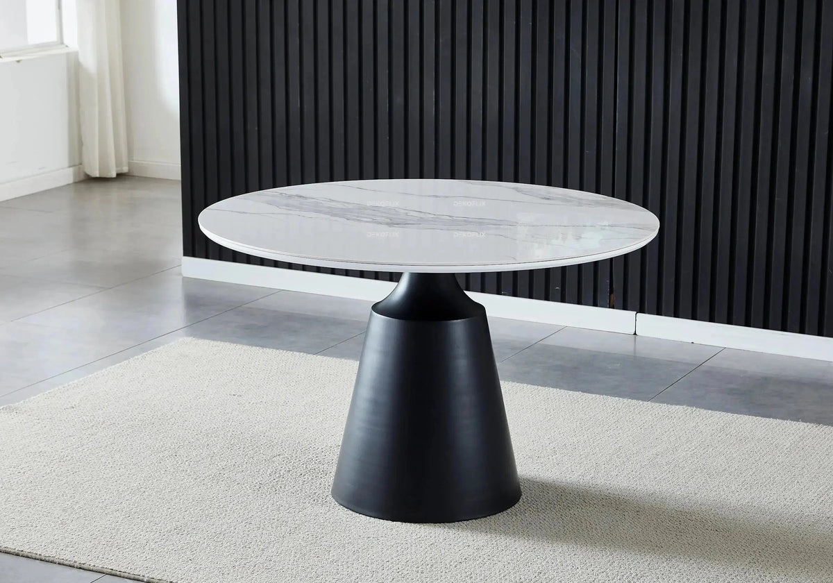 Table à manger ronde marbre blanc et doré | Kaelo