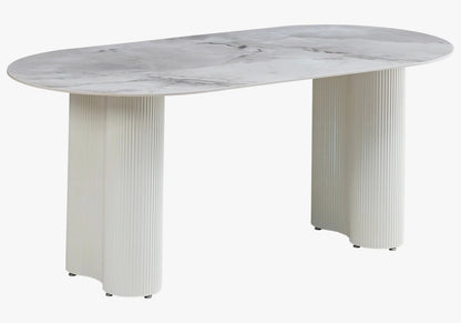Table marbre céramique et chaises velours écru | Kaelo