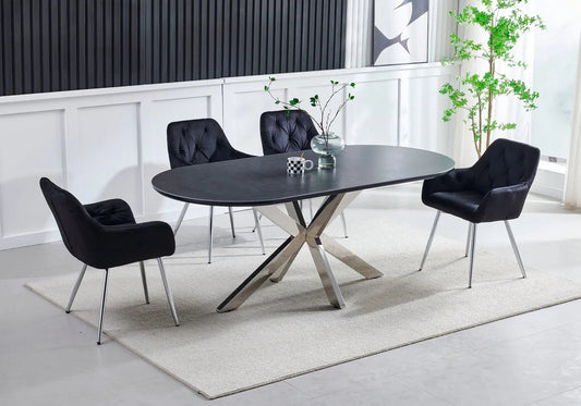 Table à manger ovale en céramique effet pierre | Zenix