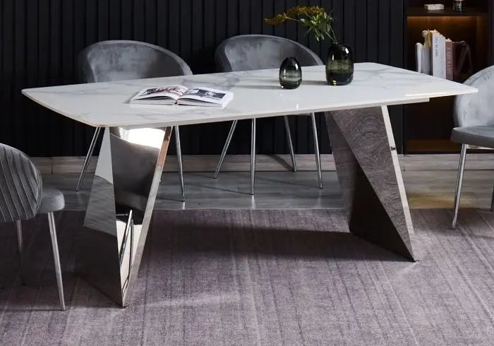 Table à manger en céramique marbre blanc et chrome | Nexa