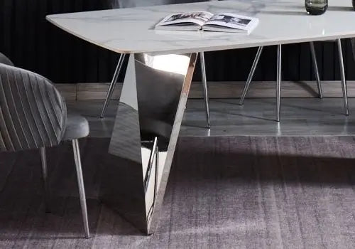 Table à manger en céramique marbre blanc et chrome | Nexa