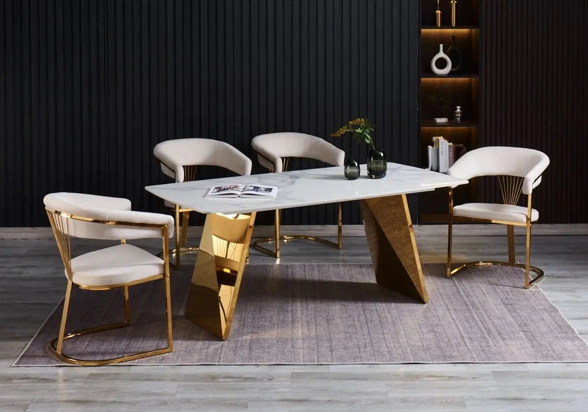 Table à manger en céramique marbre blanc et doré | Nexa