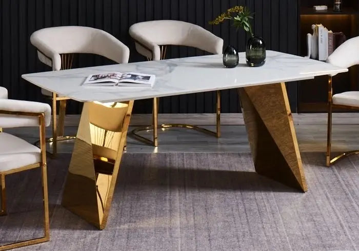 Table à manger en céramique marbre blanc et doré | Nexa