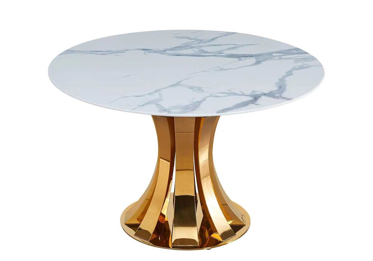 Table à manger en céramique marbre blanc et dorée | Vexta