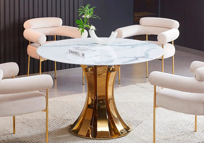 Table à manger en céramique marbre blanc et dorée | Vexta